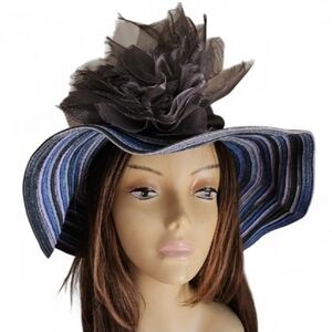 Blues Grays w/Gray Silk Flower Trim Swim  Tea Church Hat Made Of Me